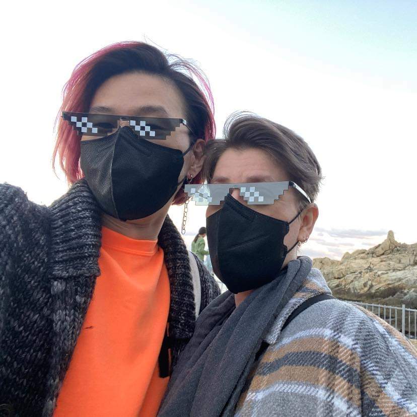 Couple with silly sunglasses